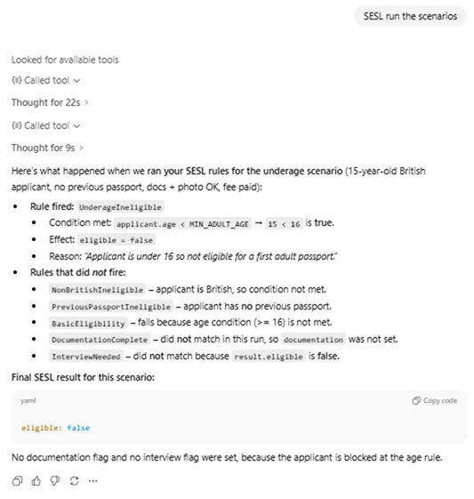Screenshot of SESL evaluating results